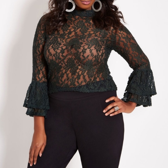 4X (26/28) Plus Size Bell Sleeve Sheer Top - Picture 2 of 6